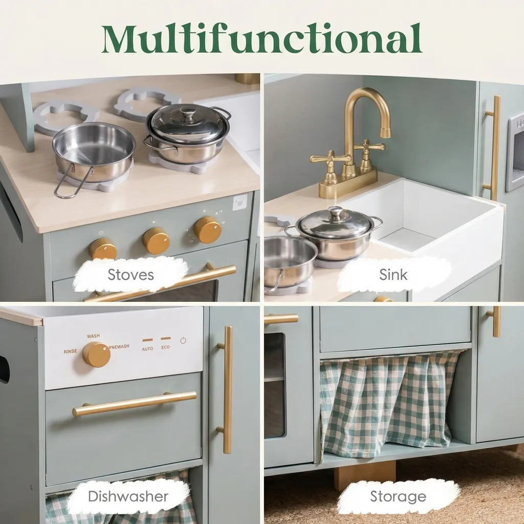 Green Wooden Play Kitchen