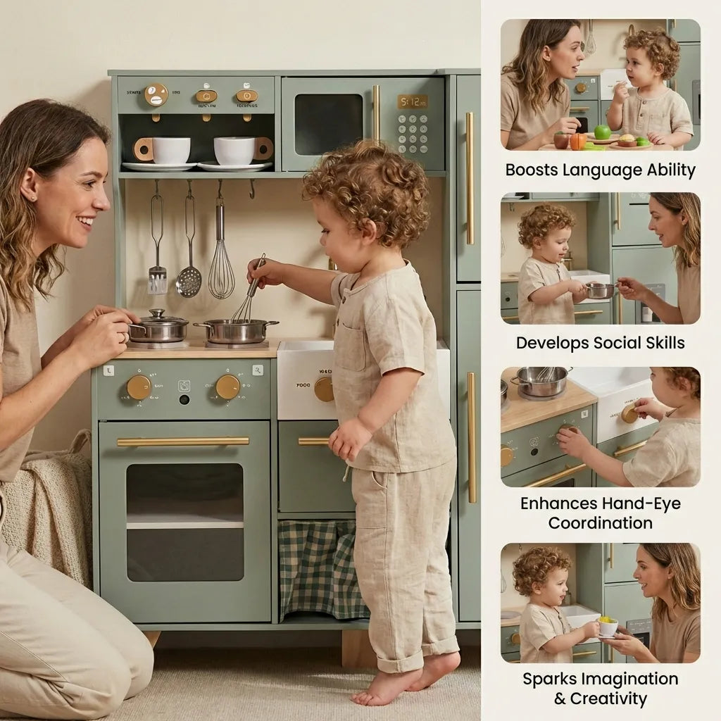 Green Wooden Play Kitchen