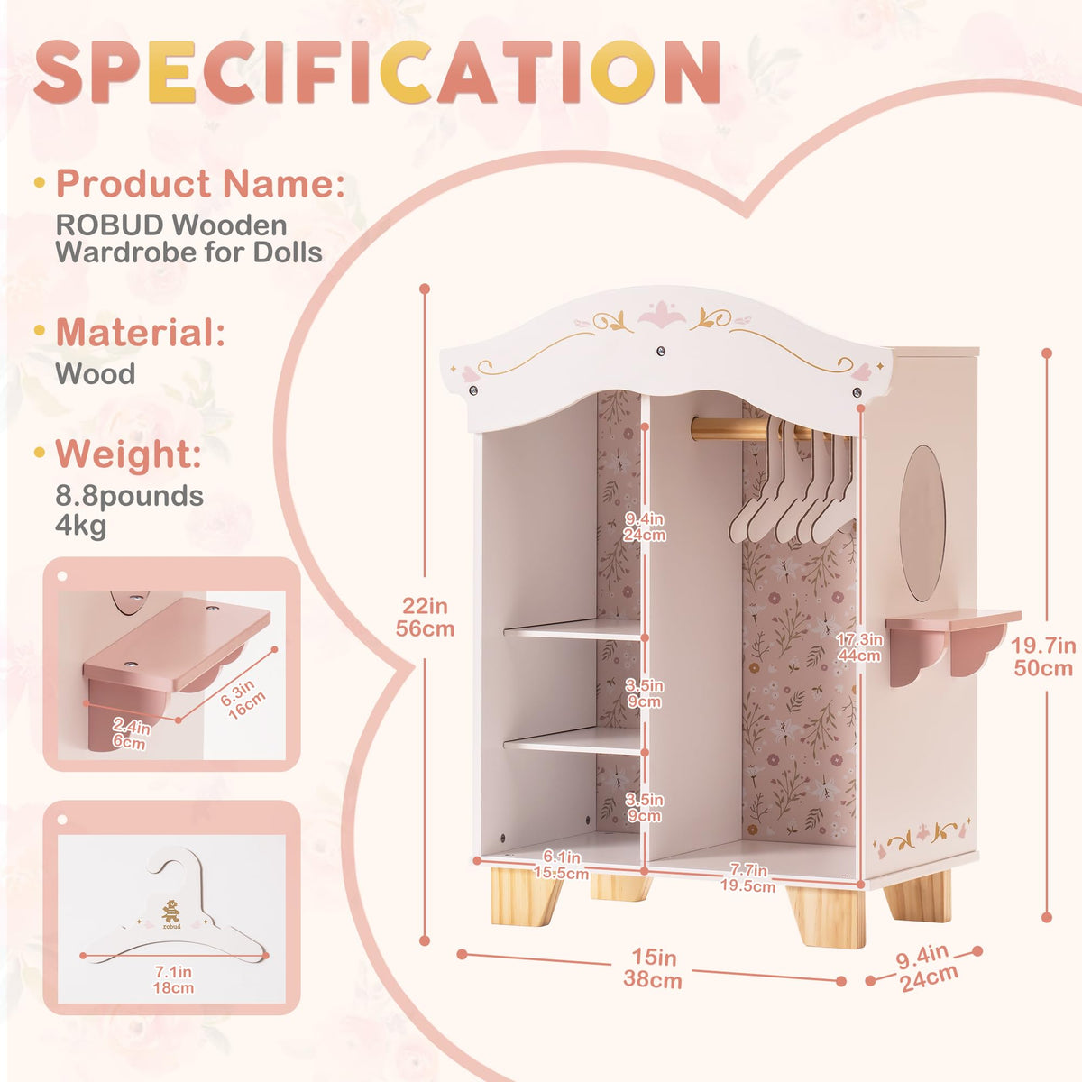 Wooden Doll Wardrobe