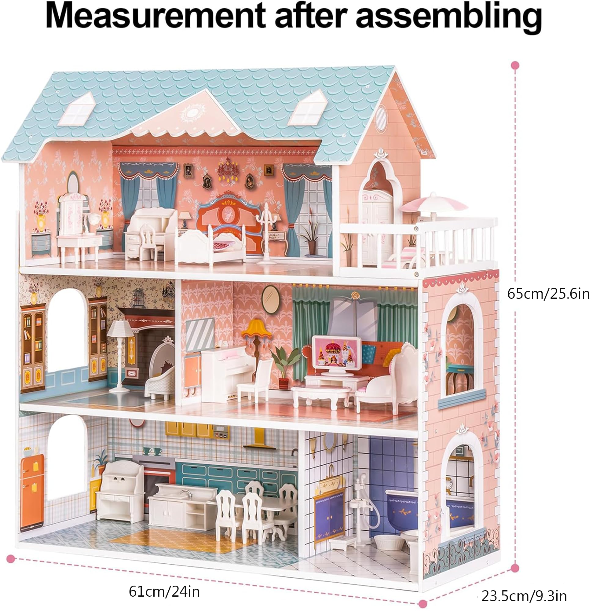 3-Story Wooden Dollhouse