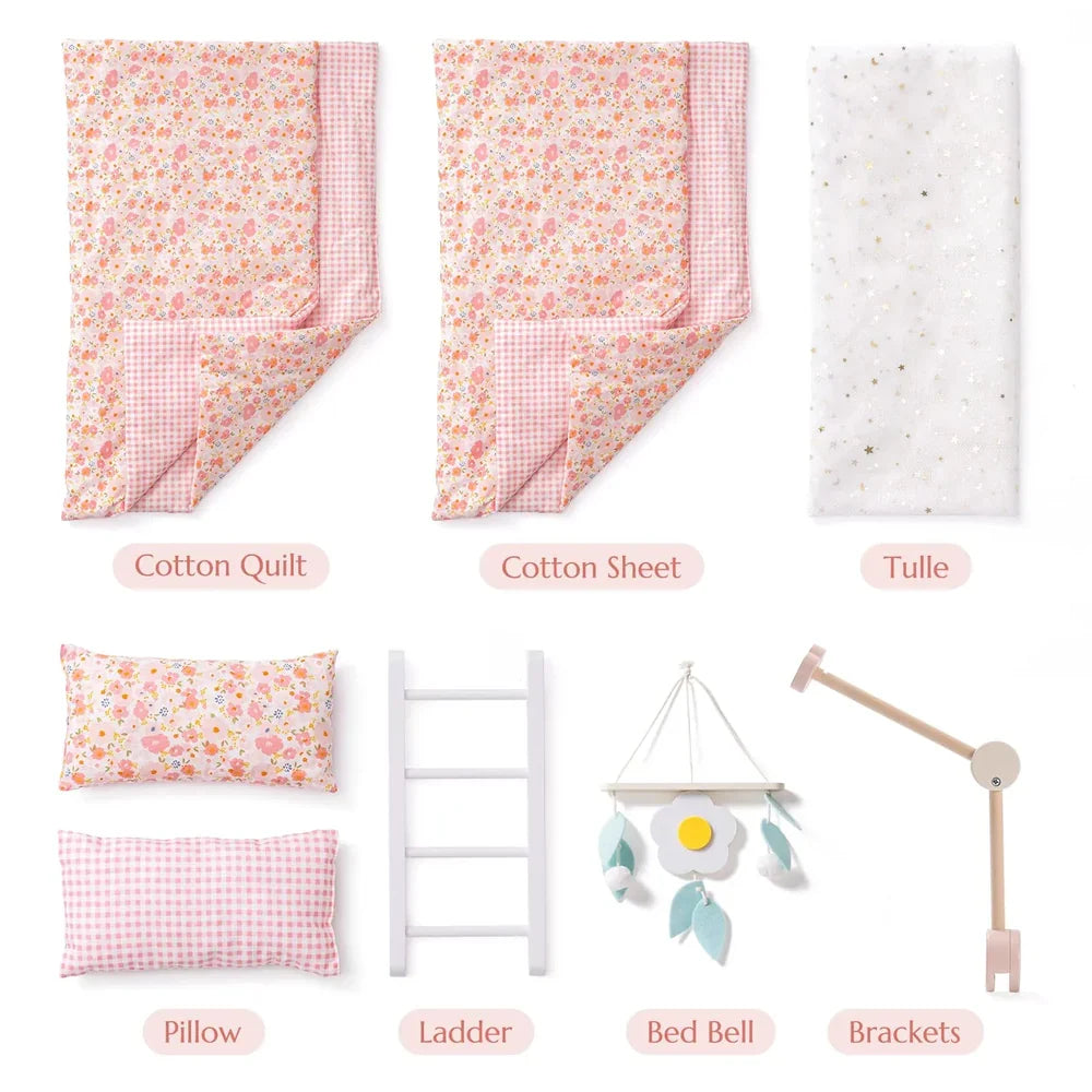 Pink Wooden Doll Crib