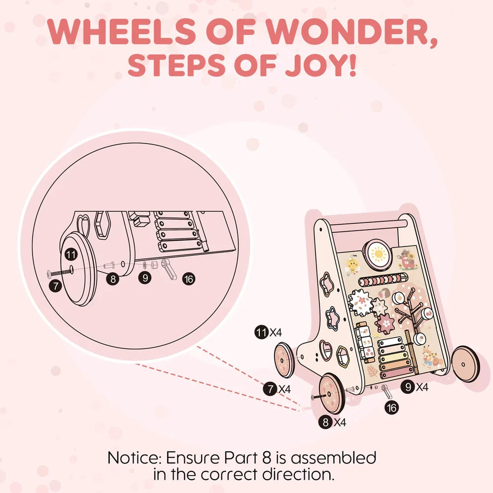 Pink Wooden Baby Walker