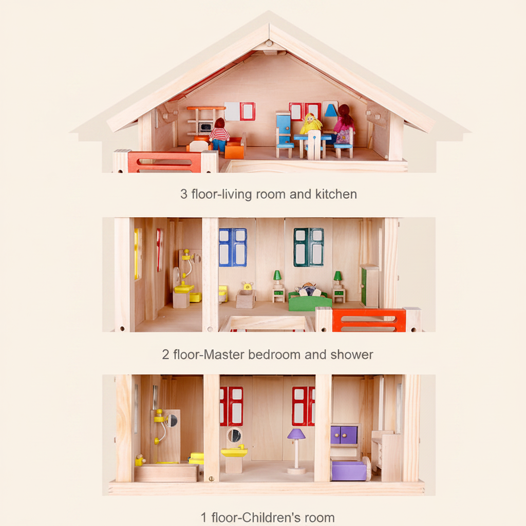 3-Tier Wooden Dollhouse