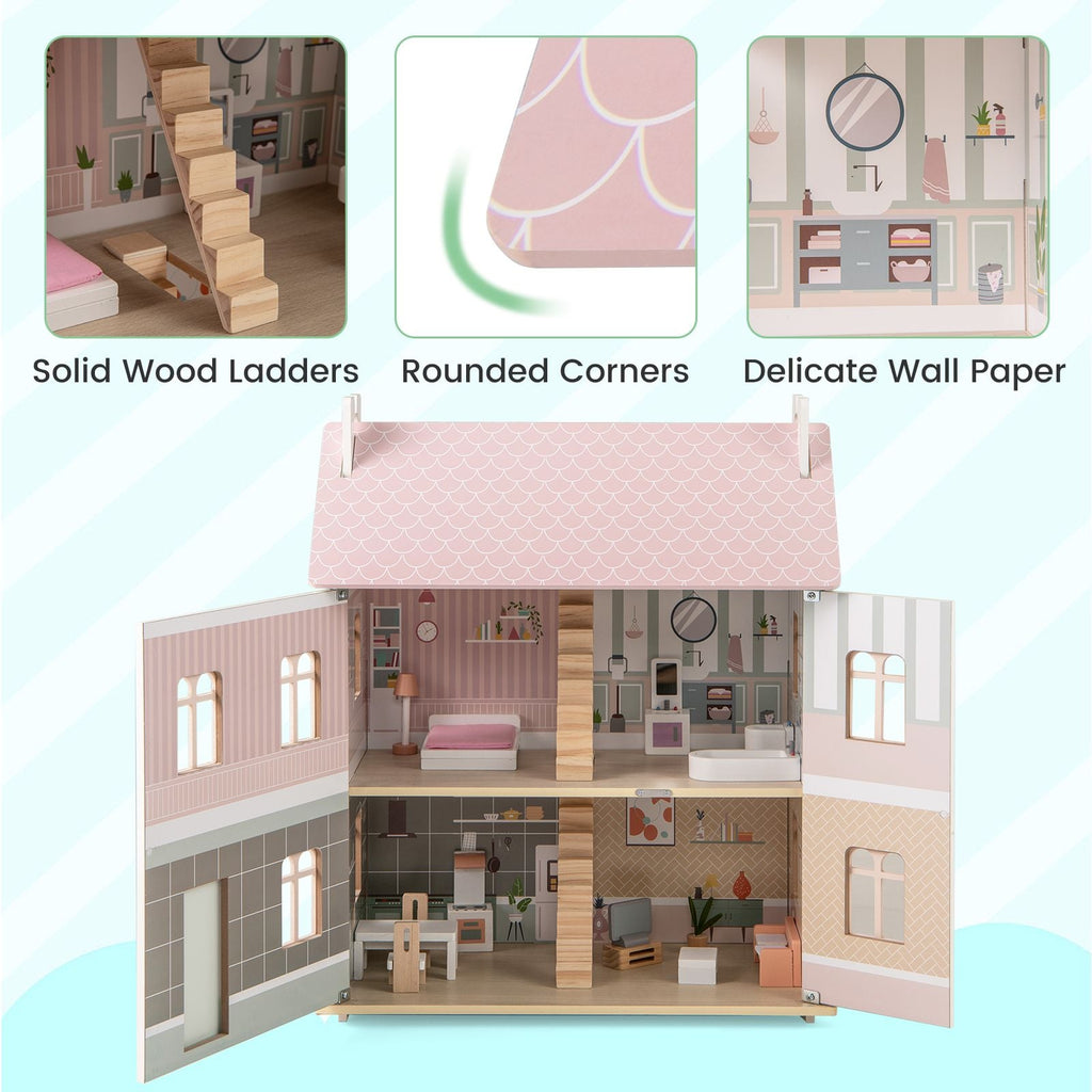 3-Level Wooden Dollhouse