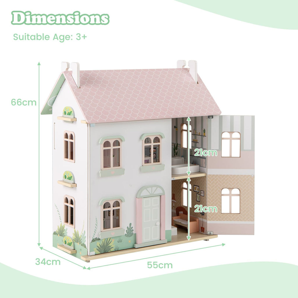 3-Level Wooden Dollhouse