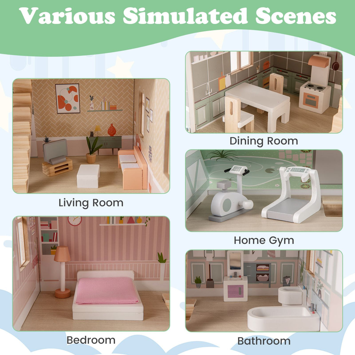 3-Level Wooden Dollhouse